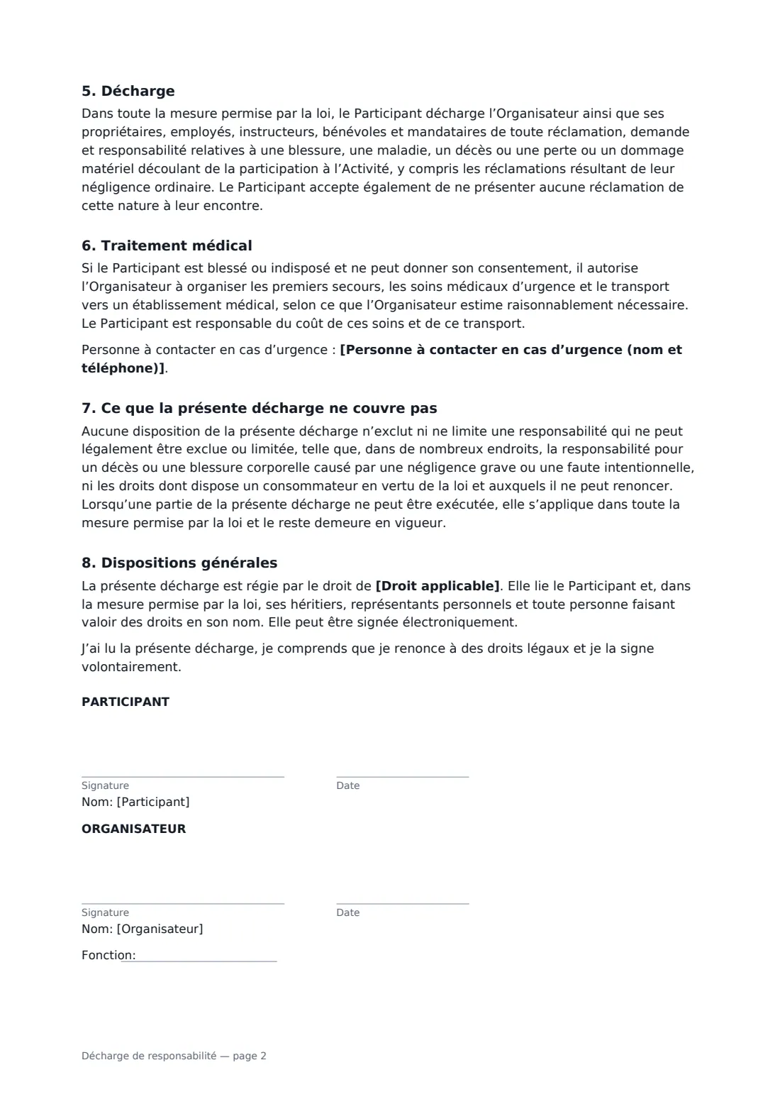Décharge de responsabilité — page 2 sur 2