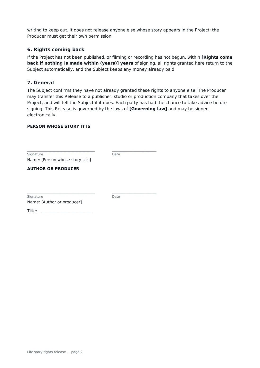 Life story rights release — page 2 of 2
