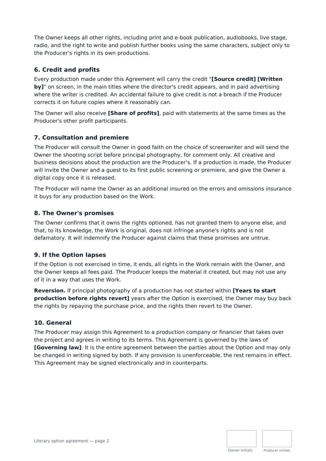 Literary option agreement — page 2 of 3