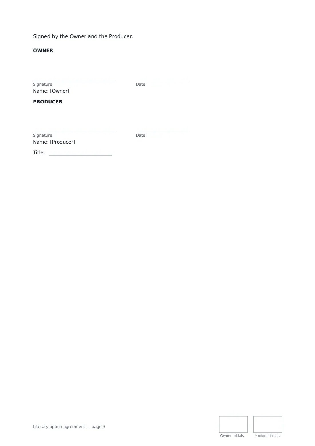 Literary option agreement — page 3 of 3