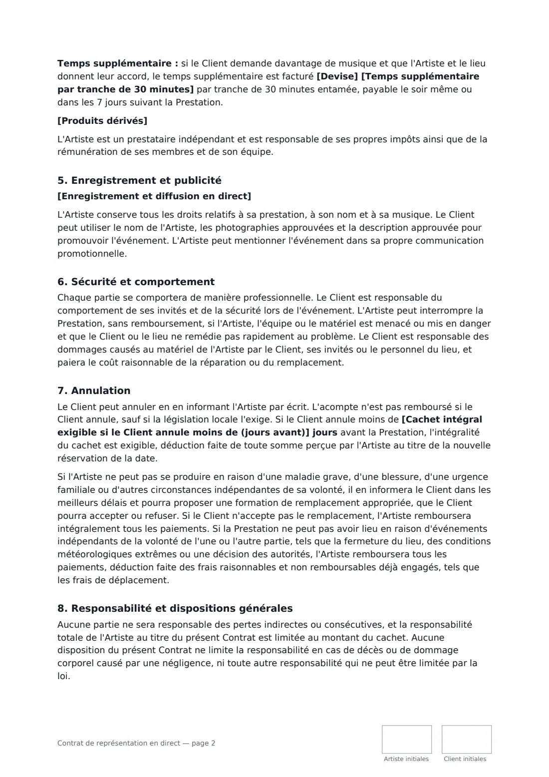 Contrat de représentation en direct — page 2 sur 3