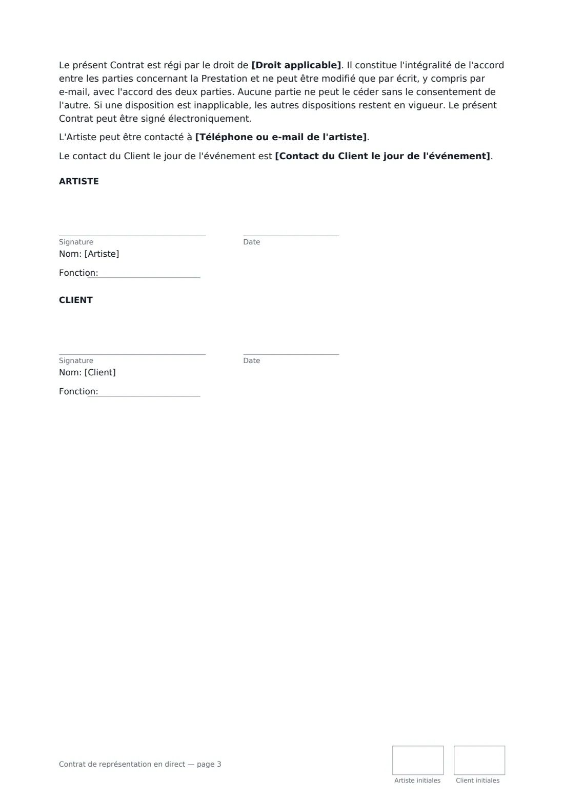 Contrat de représentation en direct — page 3 sur 3