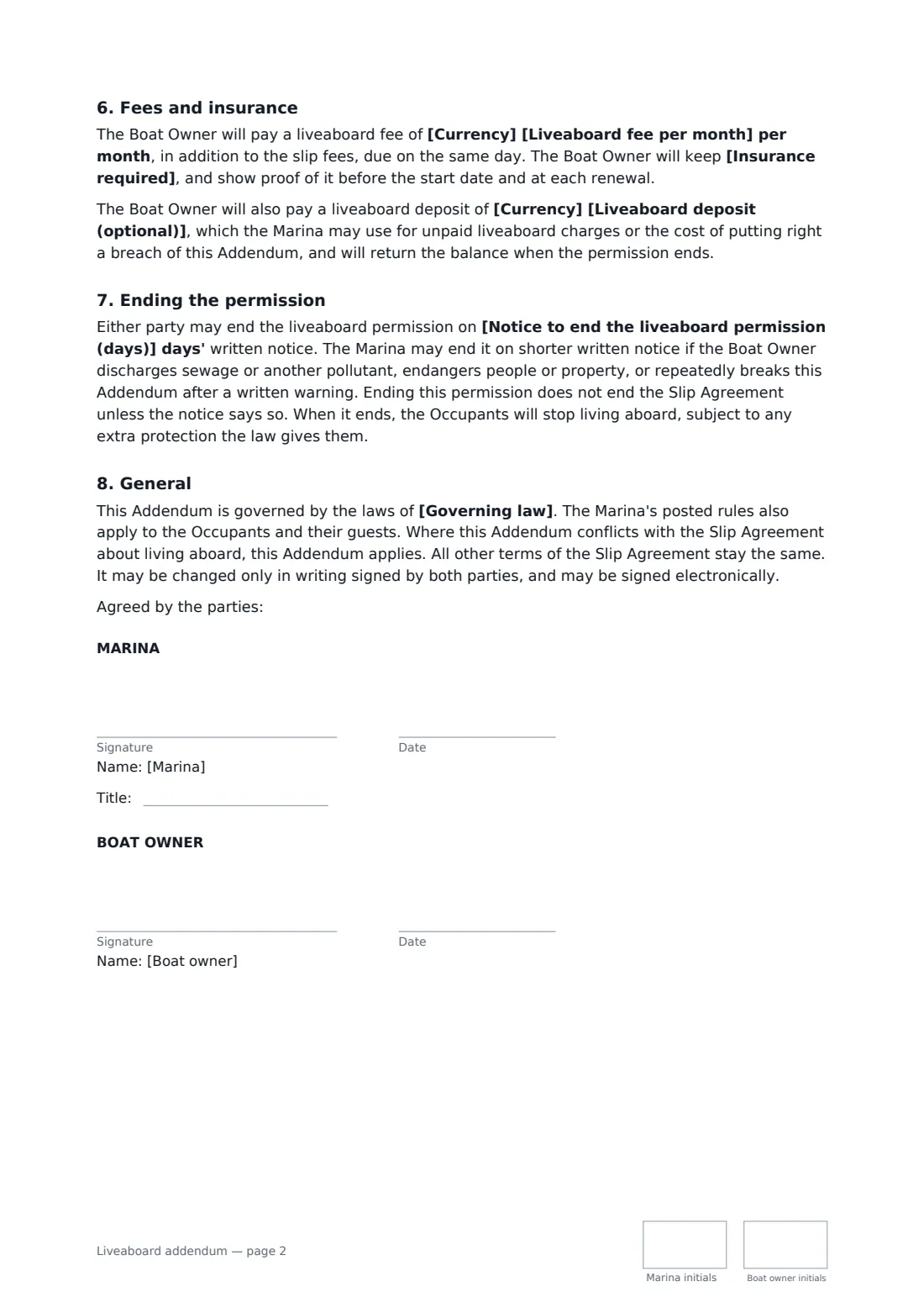 Liveaboard addendum — page 2 of 2
