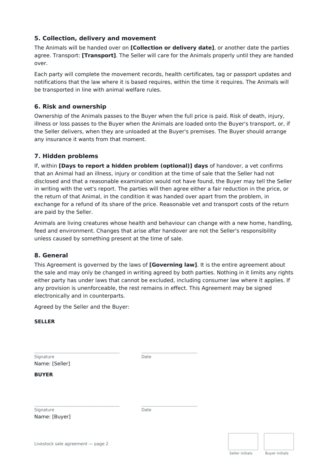 Livestock sale agreement — page 2 of 2
