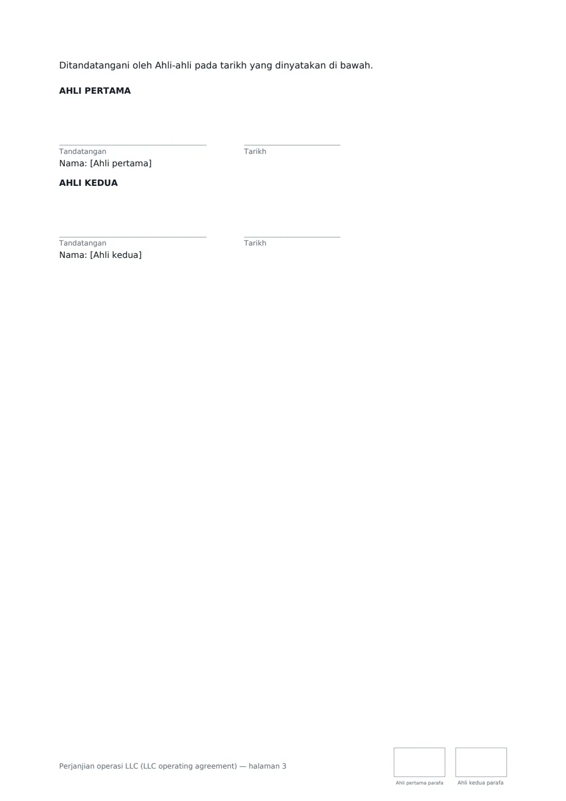 Perjanjian operasi LLC (LLC operating agreement) — halaman 3 daripada 3