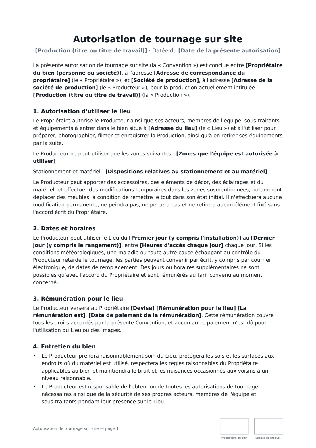 Autorisation de tournage sur site — page 1 sur 3