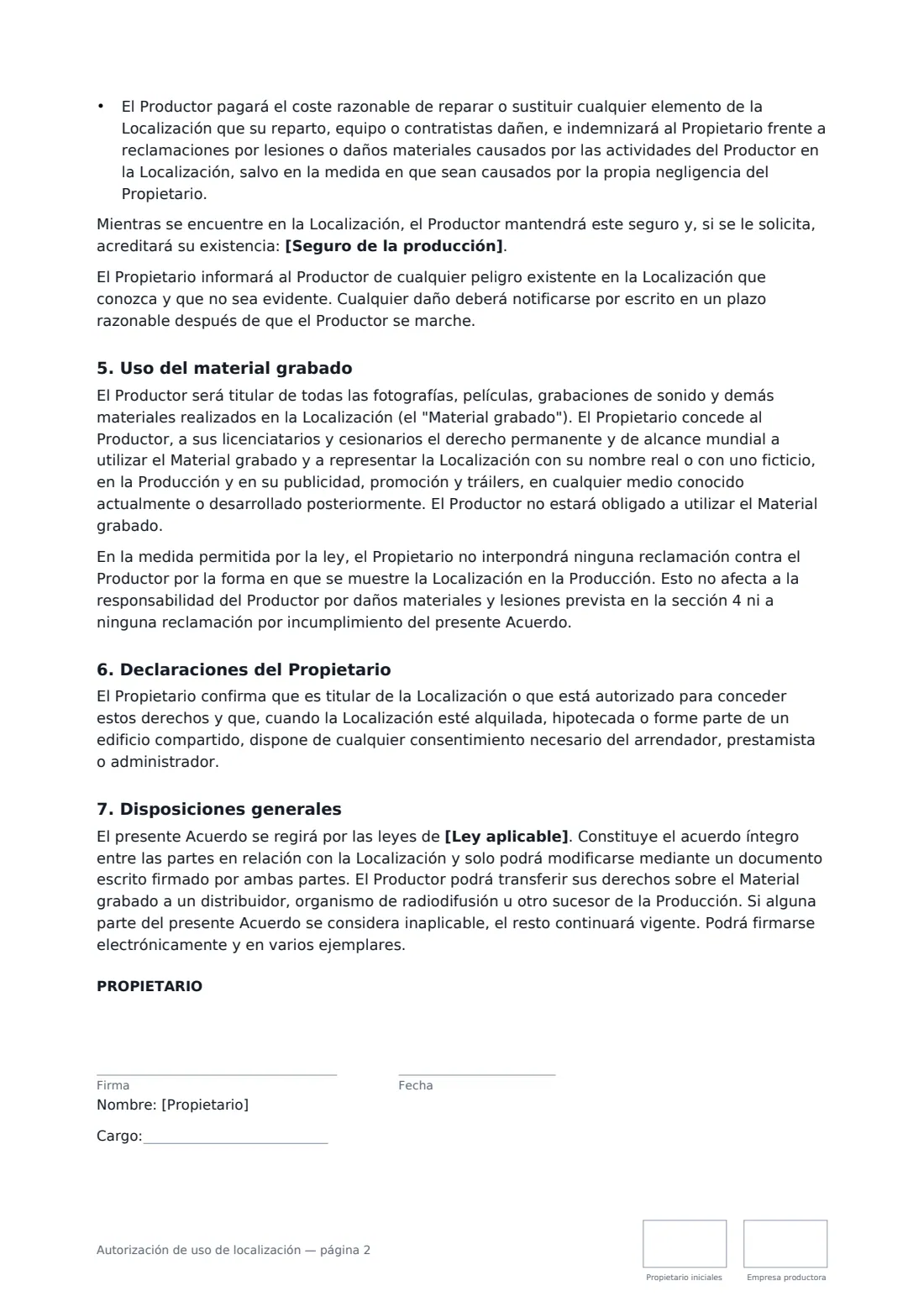 Autorización de uso de localización: página 2 de 3