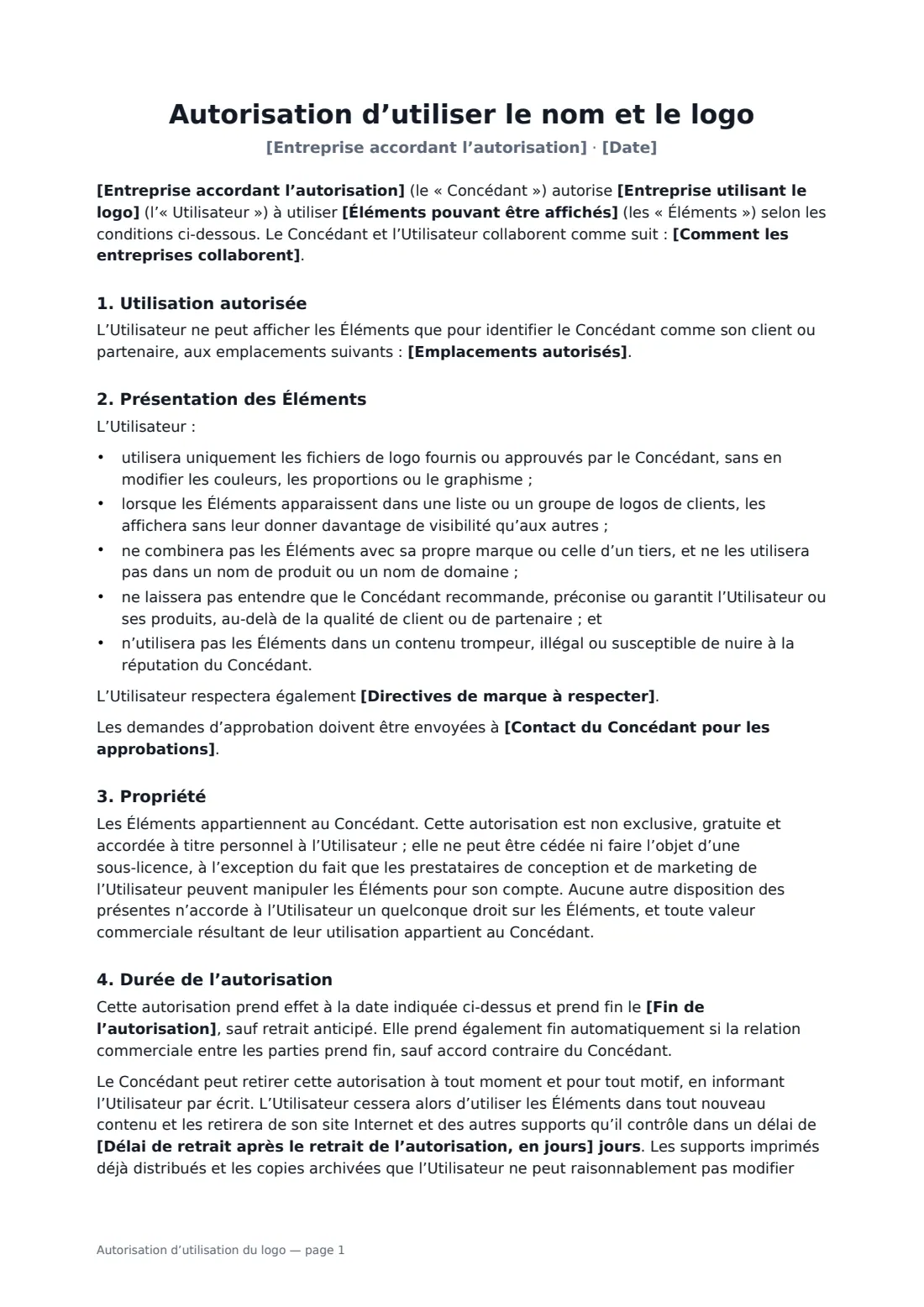 Autorisation d’utilisation du logo — page 1 sur 2
