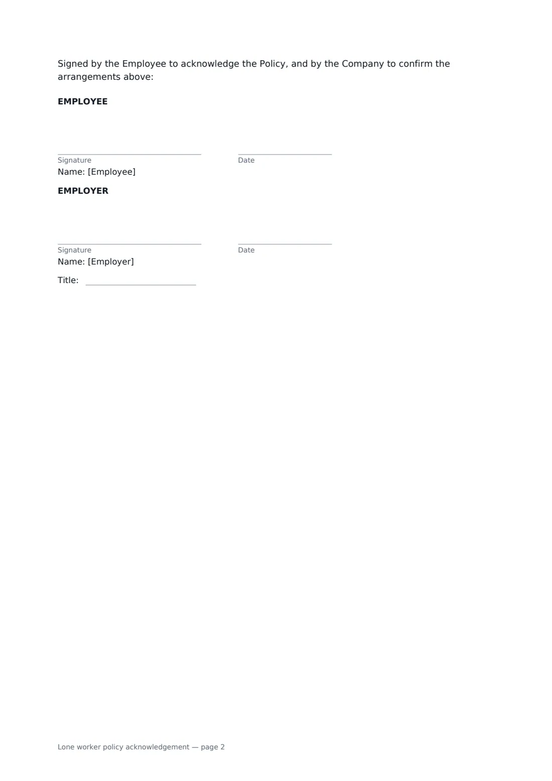Lone worker policy acknowledgement — page 2 of 2