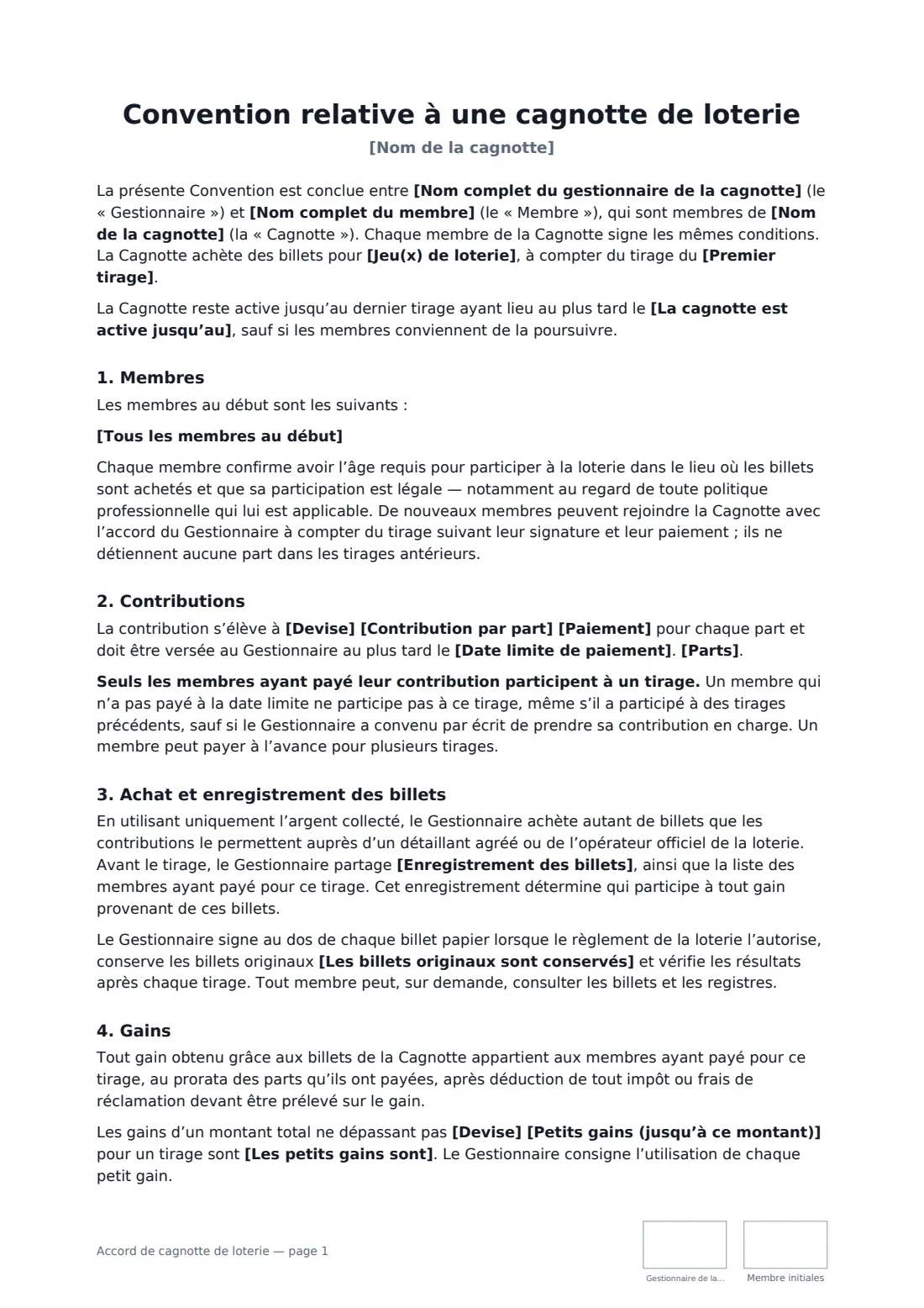 Accord de cagnotte de loterie — page 1 sur 2