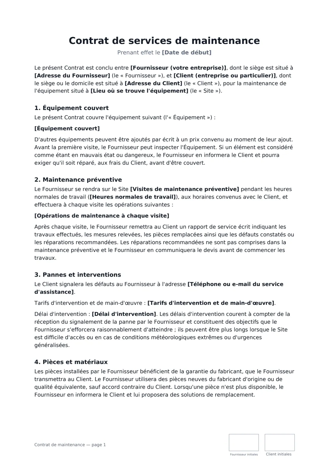 Contrat de maintenance — page 1 sur 3