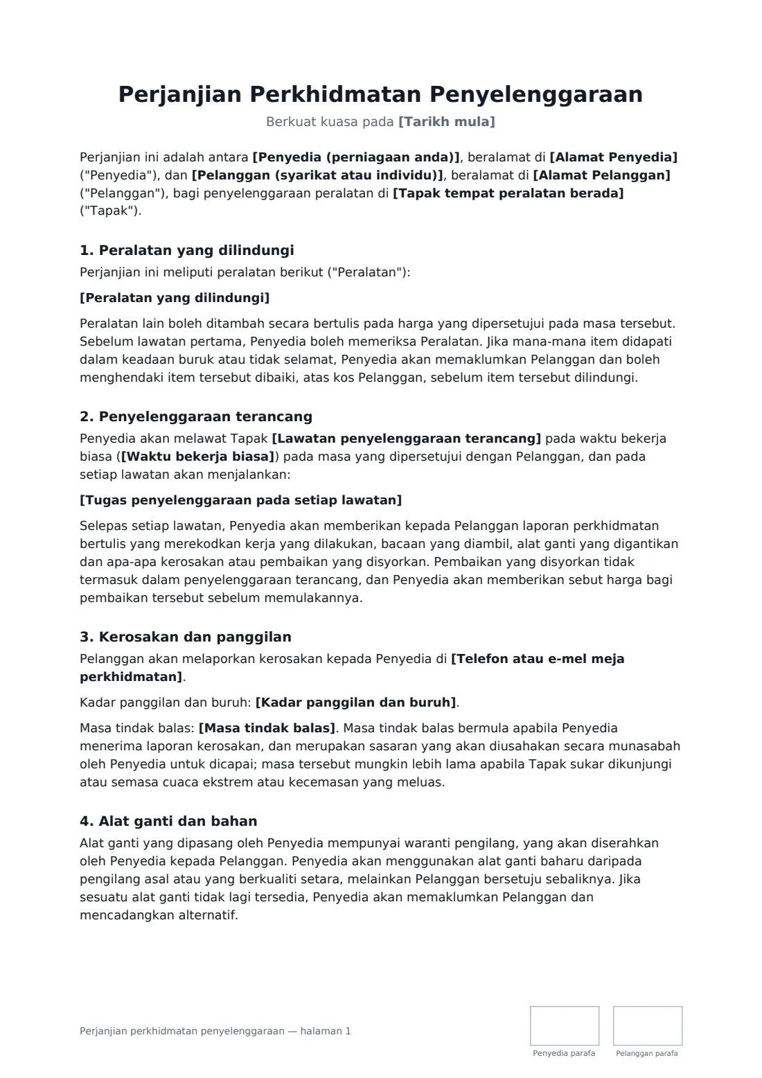 Perjanjian perkhidmatan penyelenggaraan — halaman 1 daripada 3