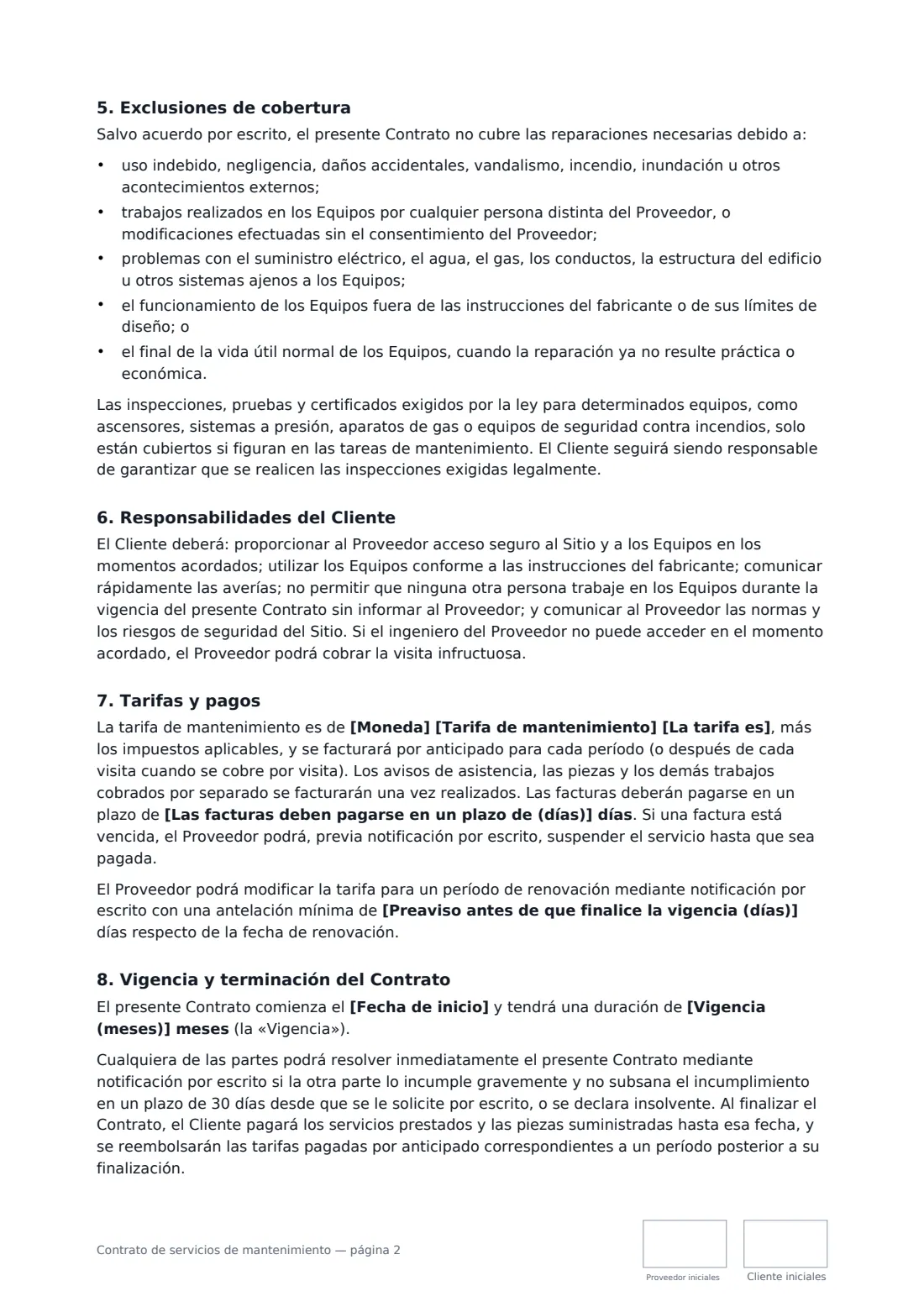 Contrato de servicios de mantenimiento: página 2 de 3