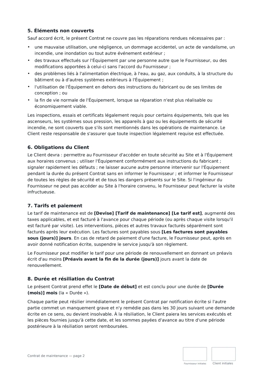 Contrat de maintenance — page 2 sur 3