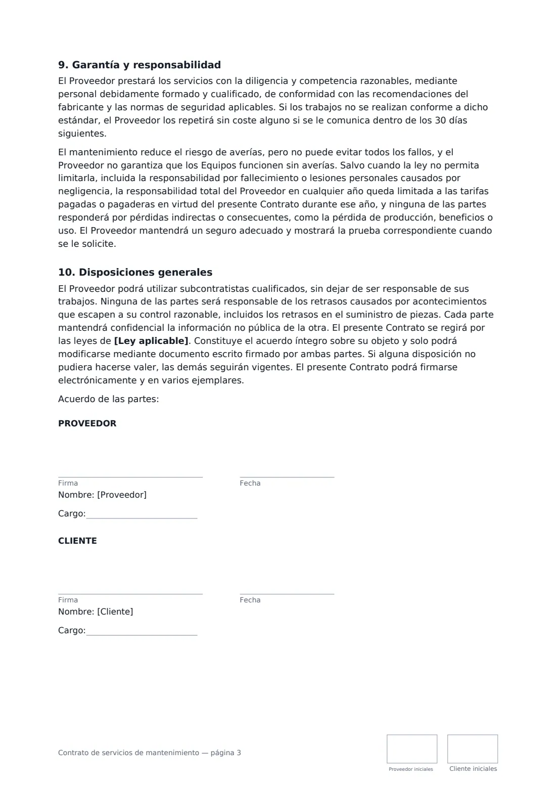 Contrato de servicios de mantenimiento: página 3 de 3