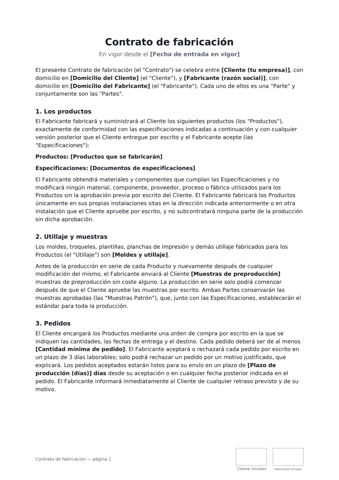Contrato de fabricación: página 1 de 4