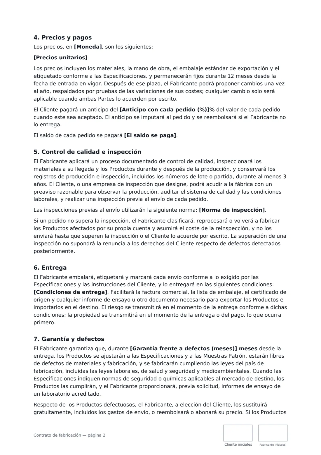 Contrato de fabricación: página 2 de 4
