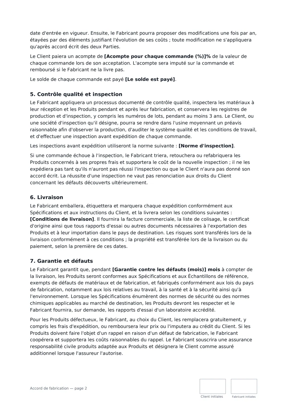 Accord de fabrication — page 2 sur 4