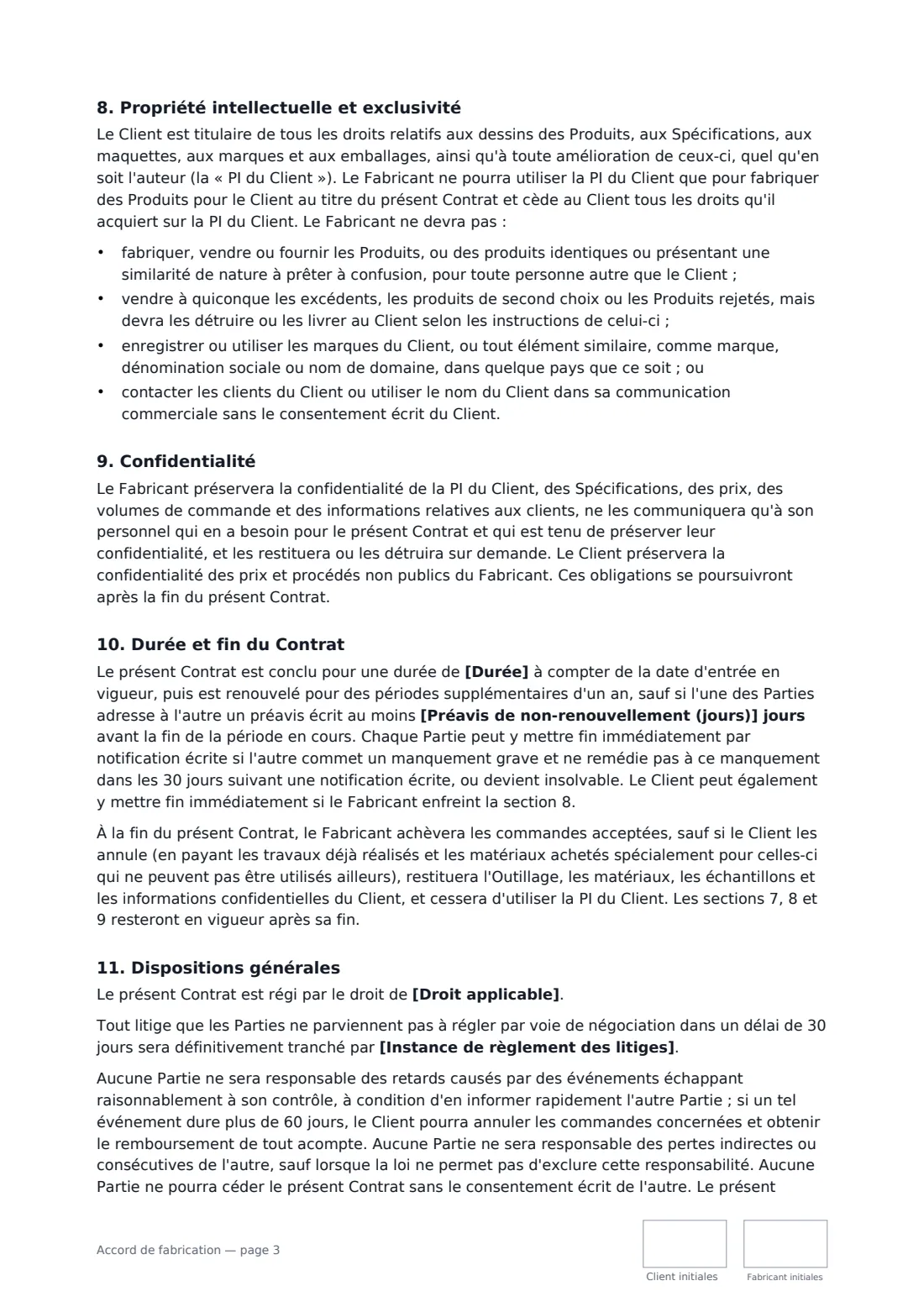 Accord de fabrication — page 3 sur 4