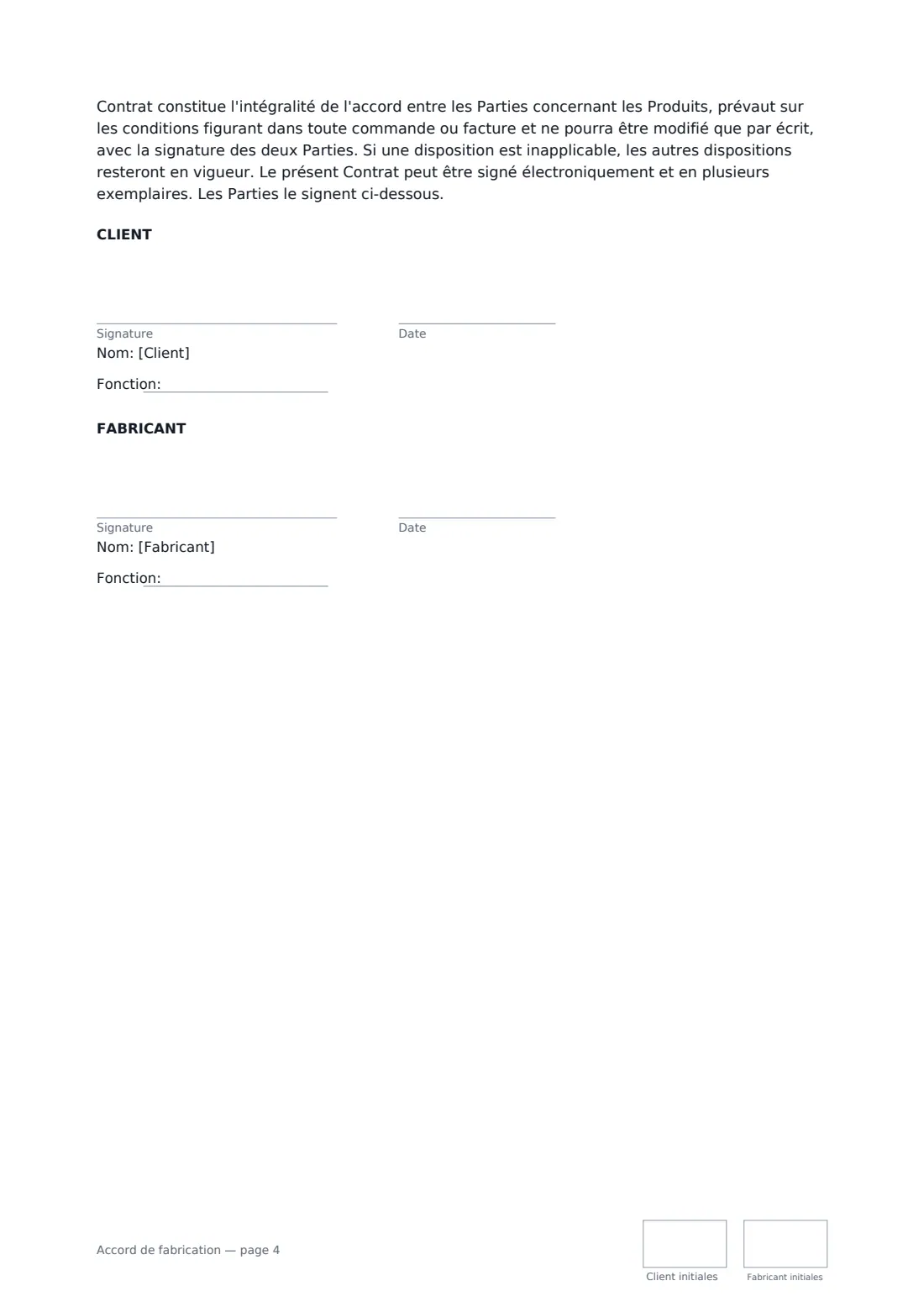 Accord de fabrication — page 4 sur 4