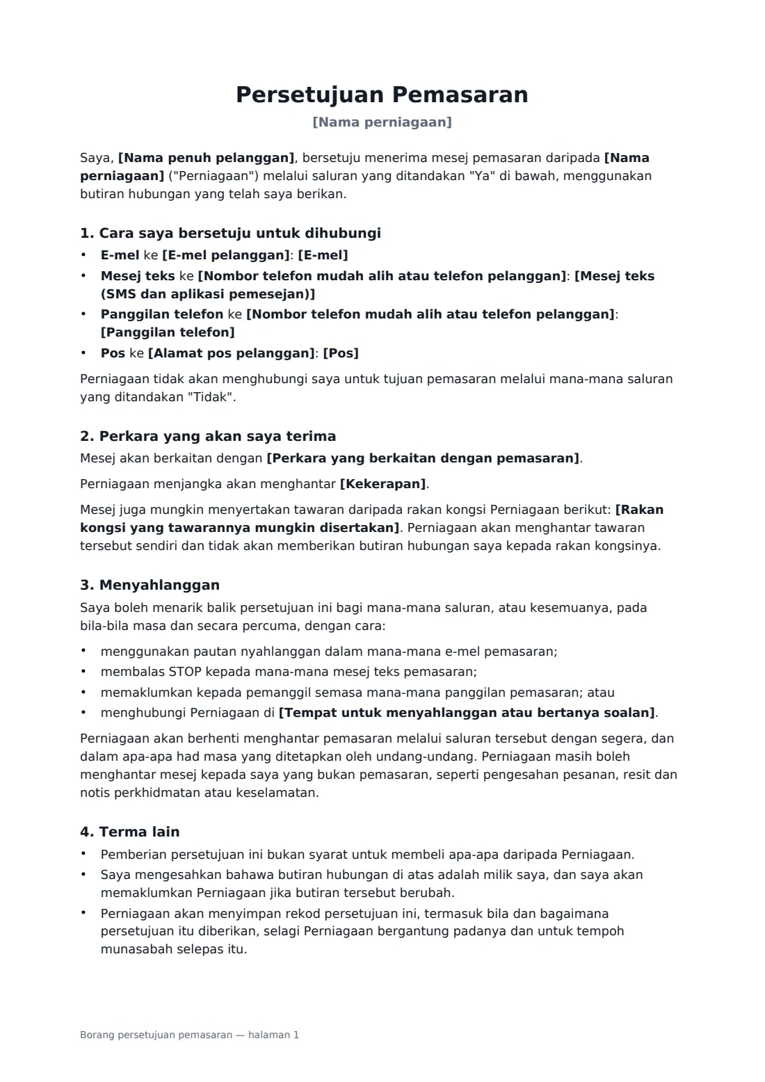 Borang persetujuan pemasaran — halaman 1 daripada 2