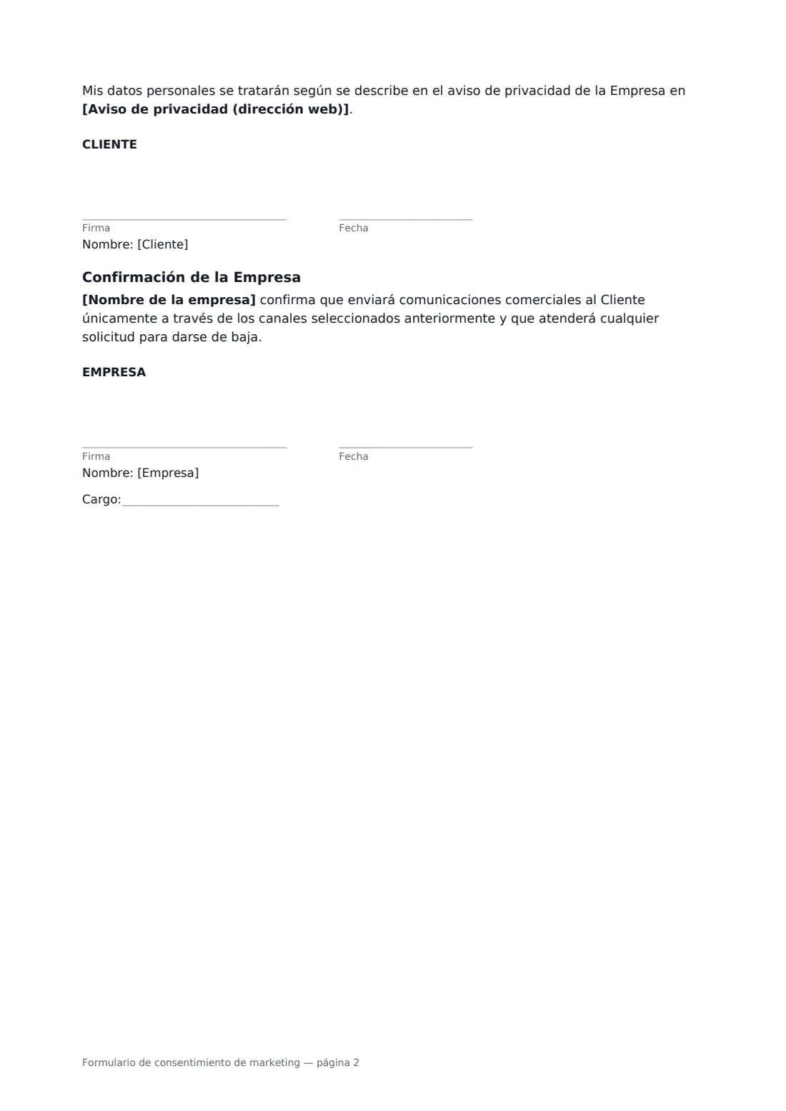Formulario de consentimiento de marketing: página 2 de 2