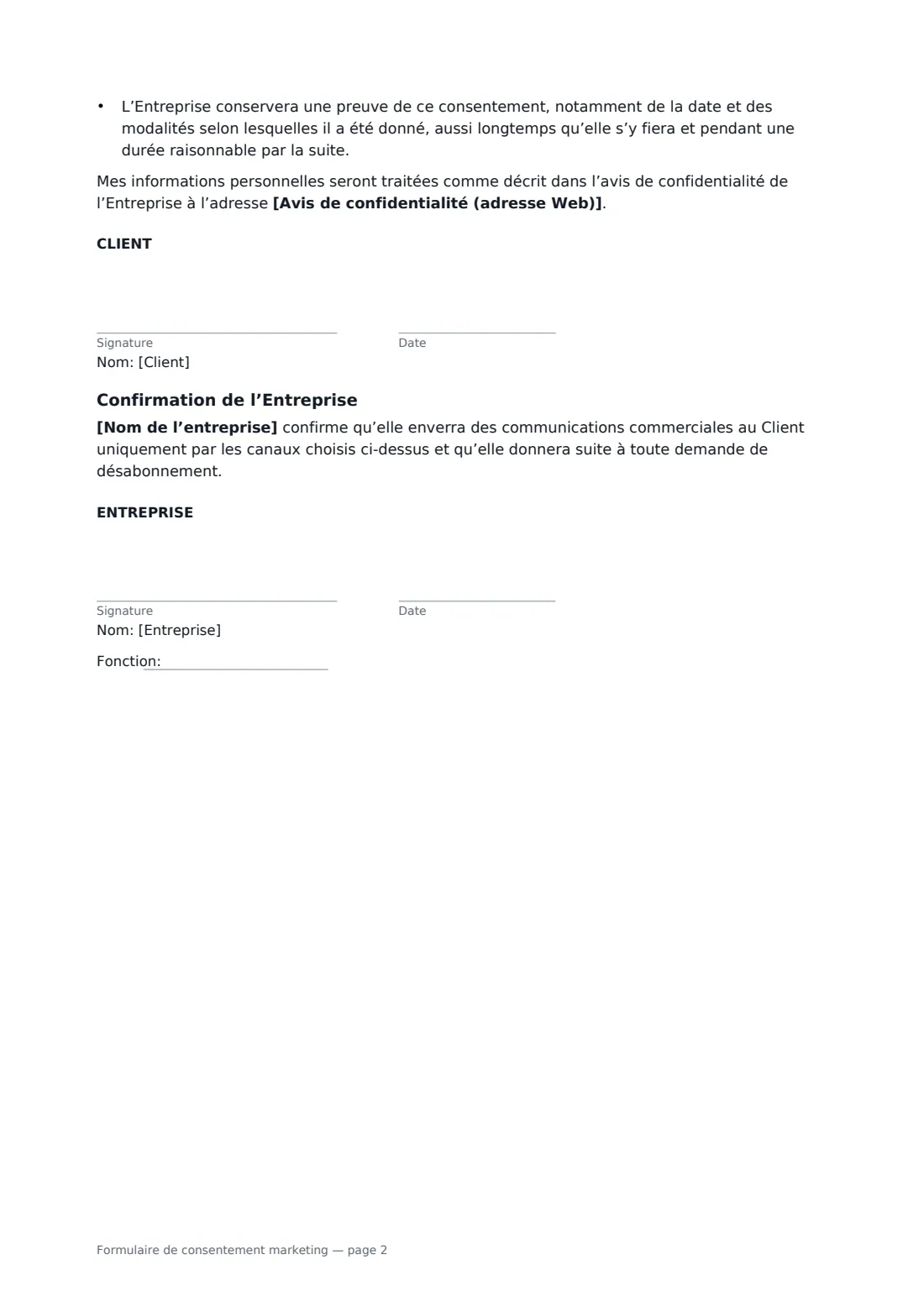 Formulaire de consentement marketing — page 2 sur 2