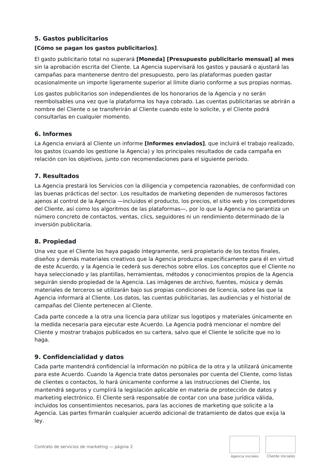 Contrato de servicios de marketing: página 2 de 3