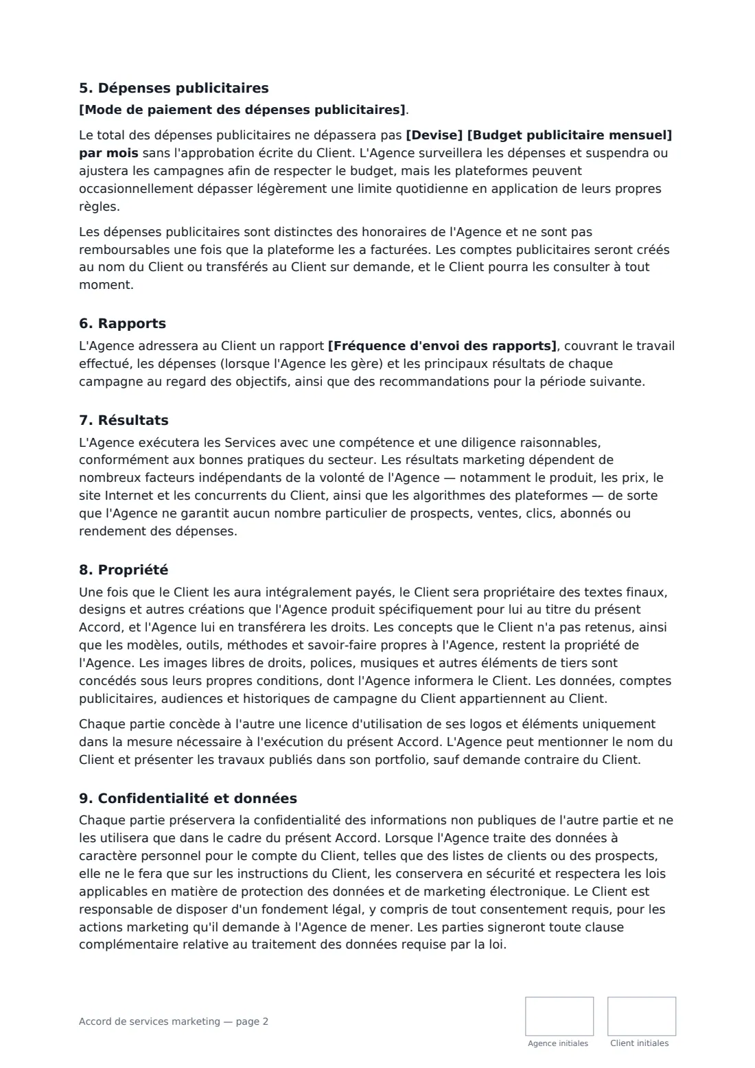 Accord de services marketing — page 2 sur 3