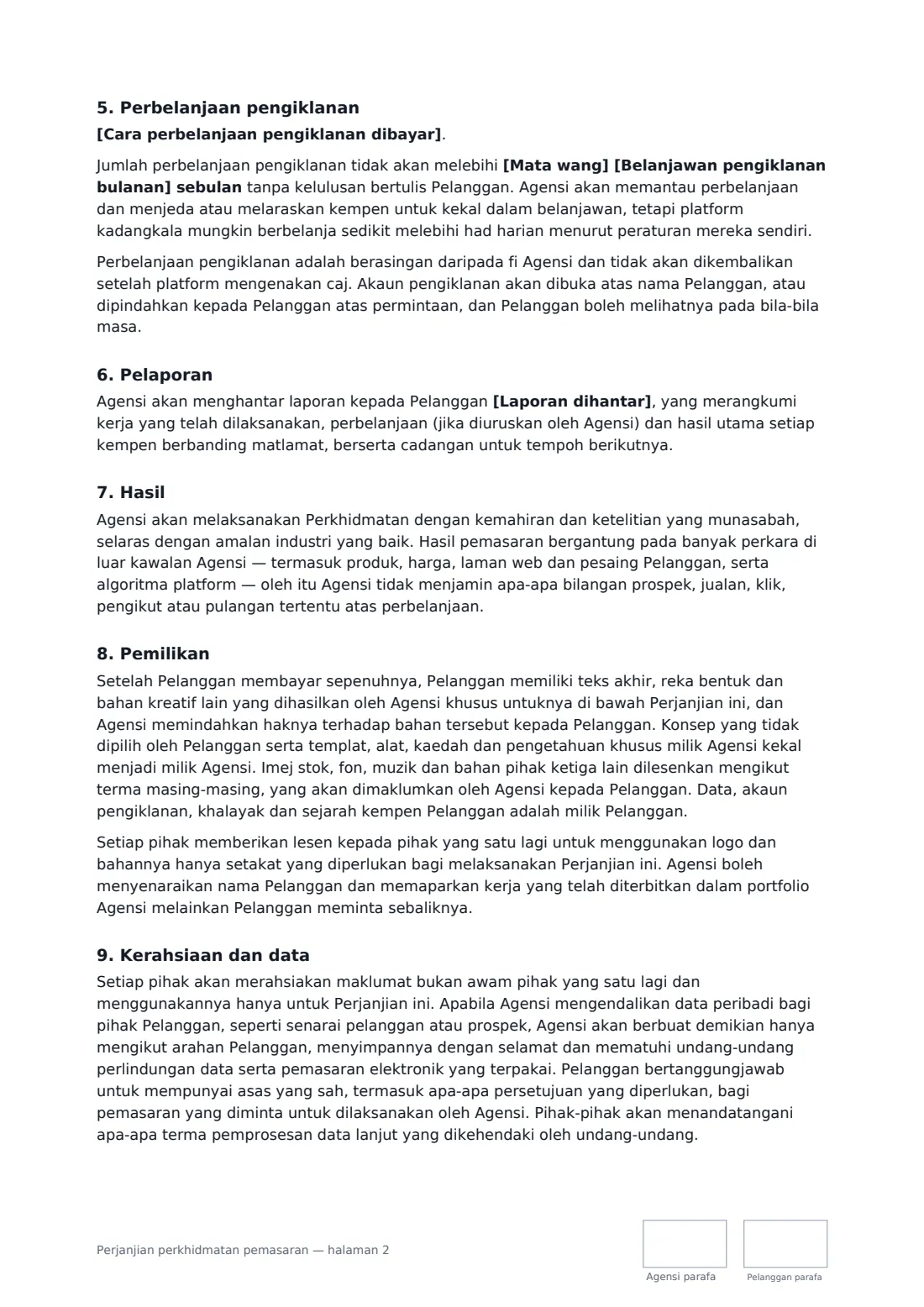 Perjanjian perkhidmatan pemasaran — halaman 2 daripada 3