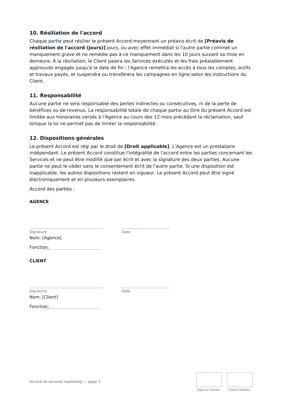 Accord de services marketing — page 3 sur 3