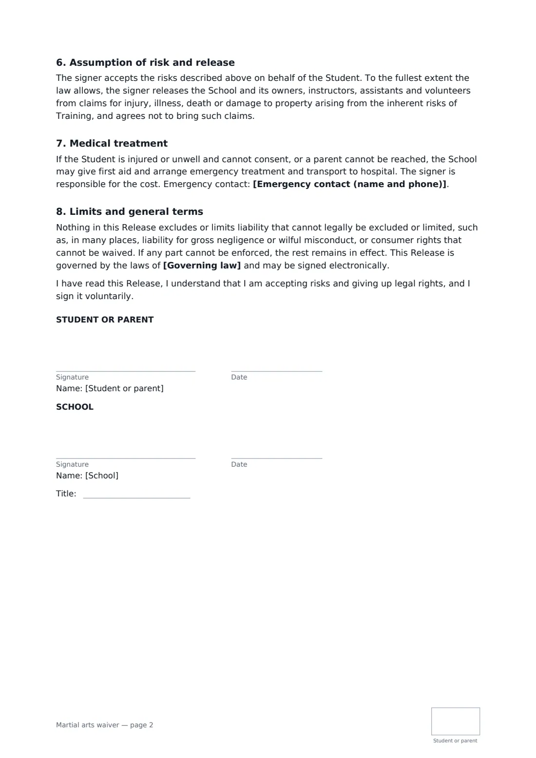 Martial arts waiver — page 2 of 2