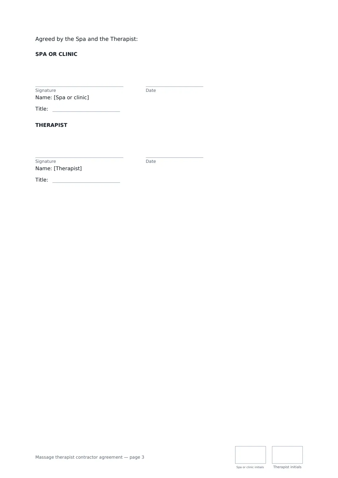 Massage therapist contractor agreement — page 3 of 3