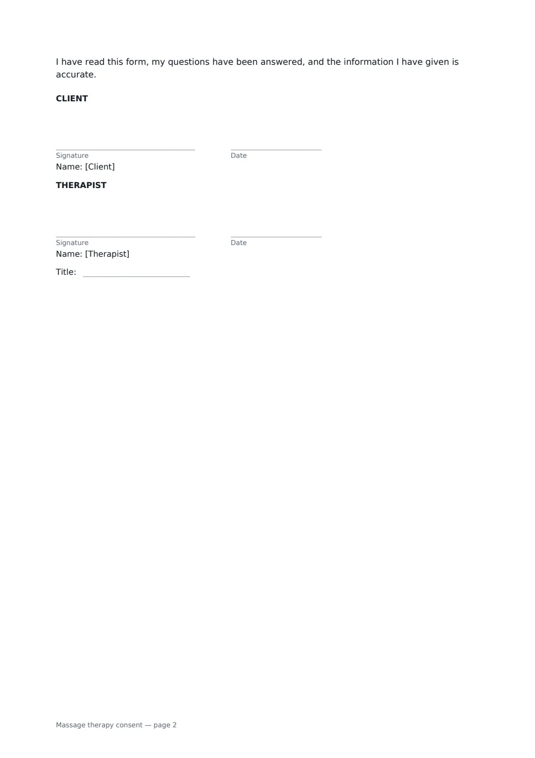 Massage therapy consent — page 2 of 2