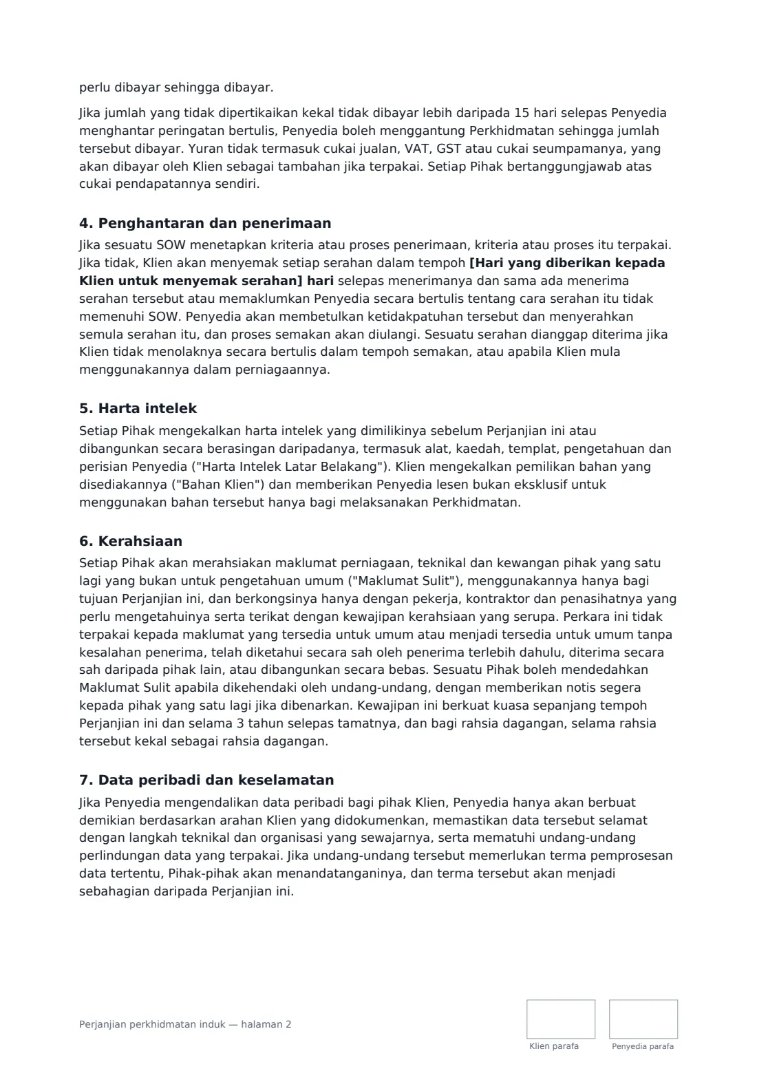 Perjanjian perkhidmatan induk — halaman 2 daripada 5