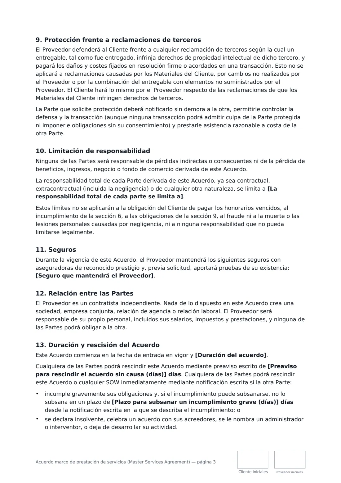 Acuerdo marco de prestación de servicios (Master Services Agreement): página 3 de 5
