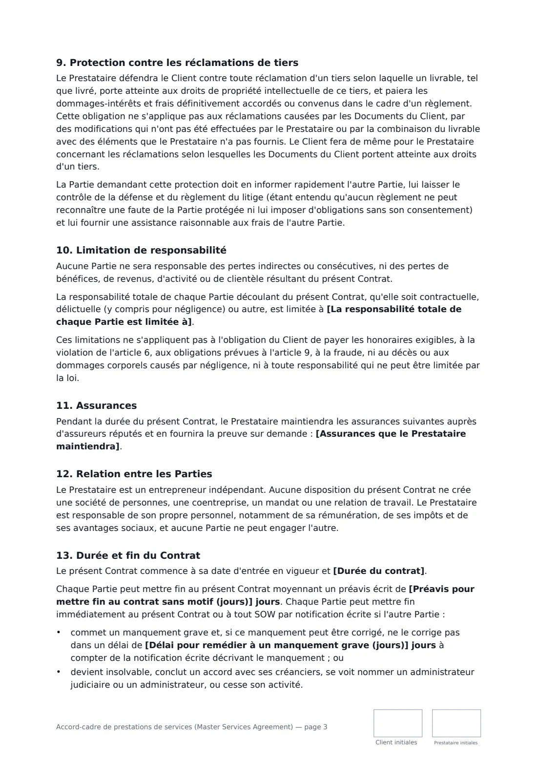 Accord-cadre de prestations de services (Master Services Agreement) — page 3 sur 5