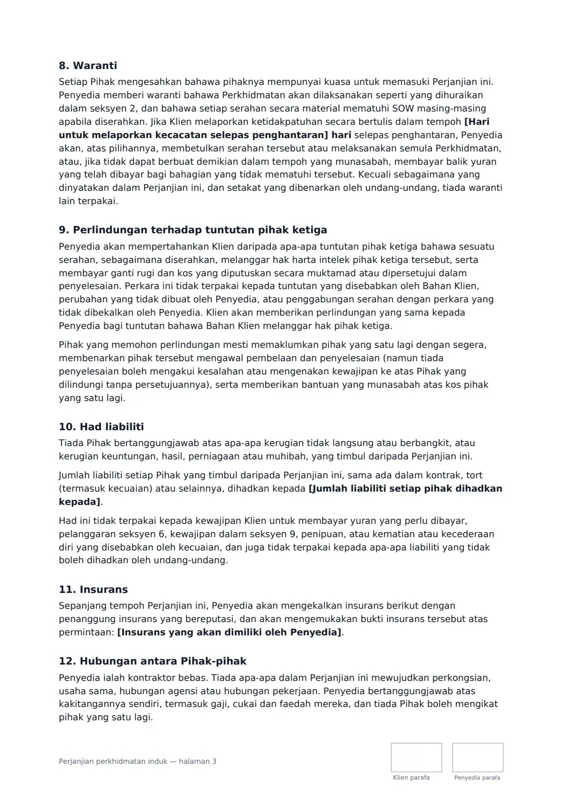 Perjanjian perkhidmatan induk — halaman 3 daripada 5