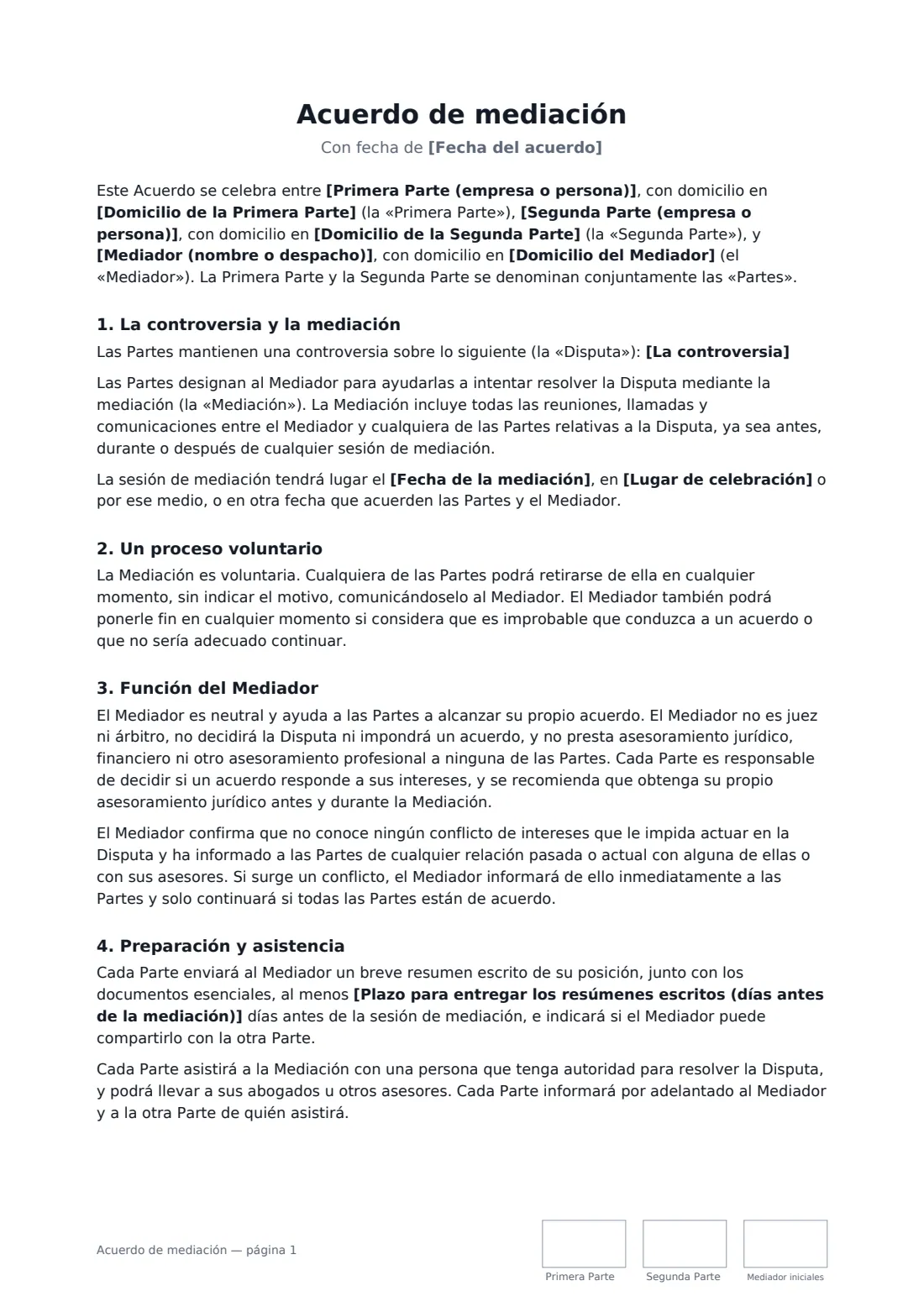 Acuerdo de mediación: página 1 de 3