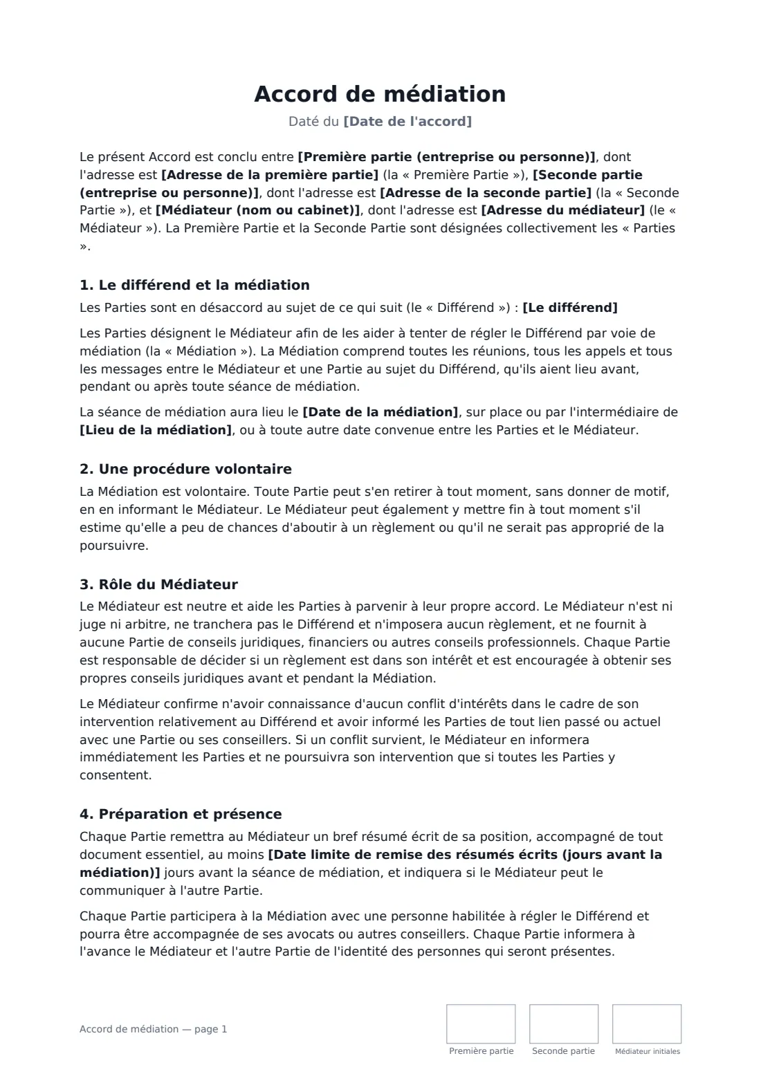 Accord de médiation — page 1 sur 3