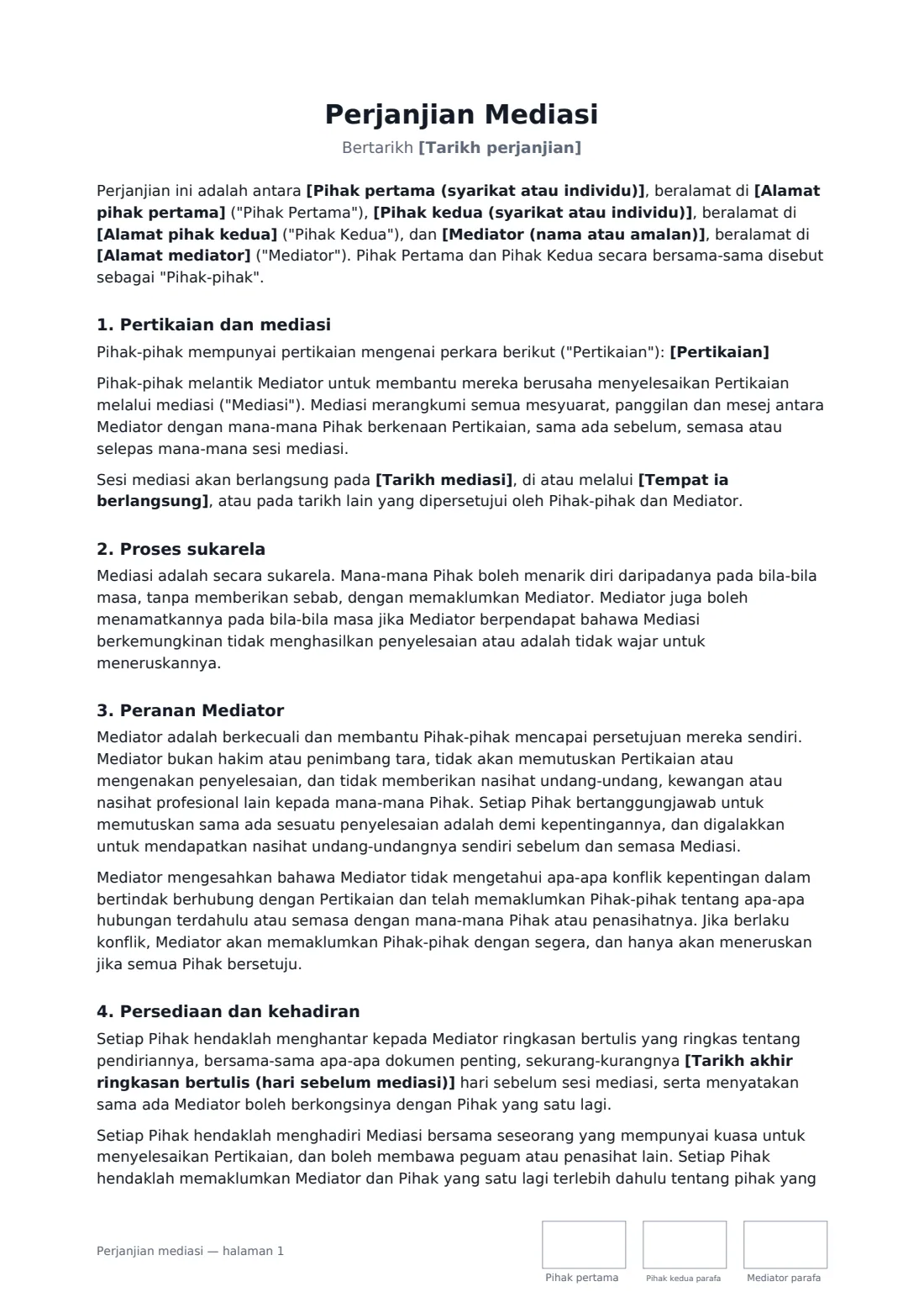 Perjanjian mediasi — halaman 1 daripada 4