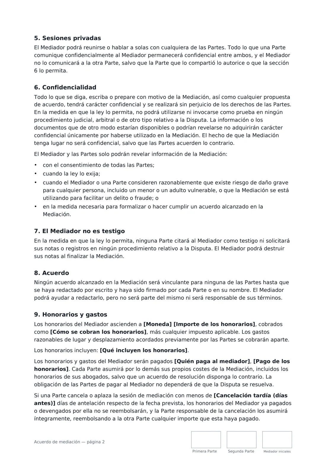 Acuerdo de mediación: página 2 de 3