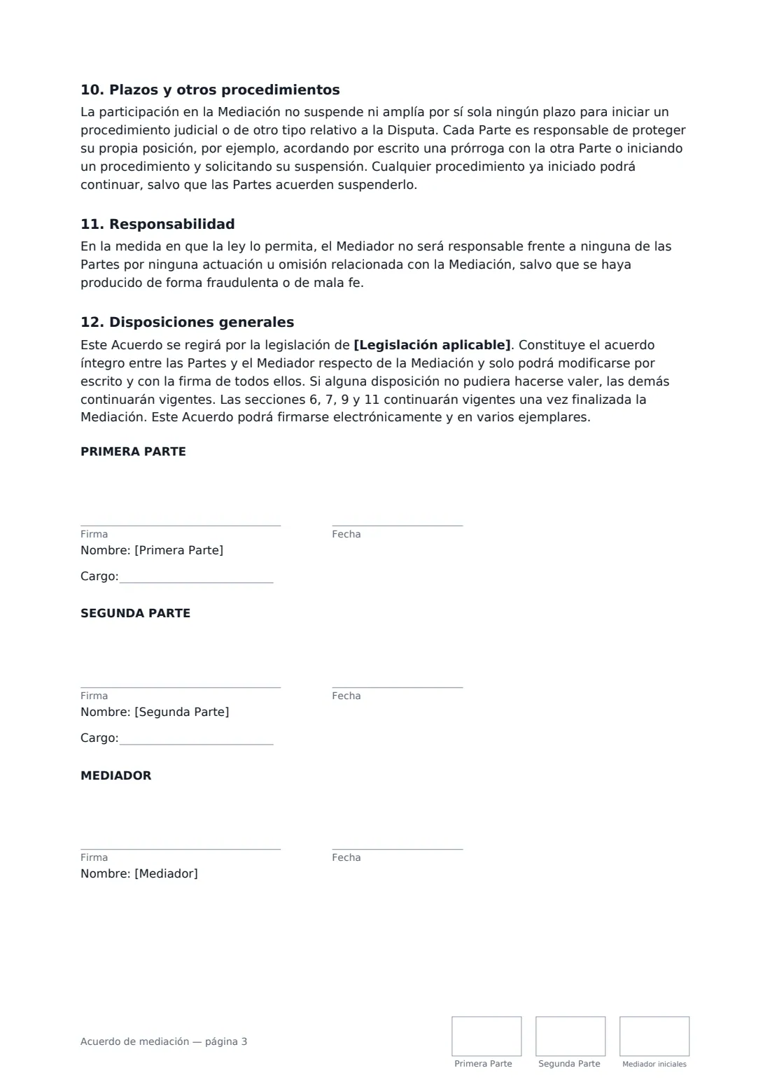 Acuerdo de mediación: página 3 de 3