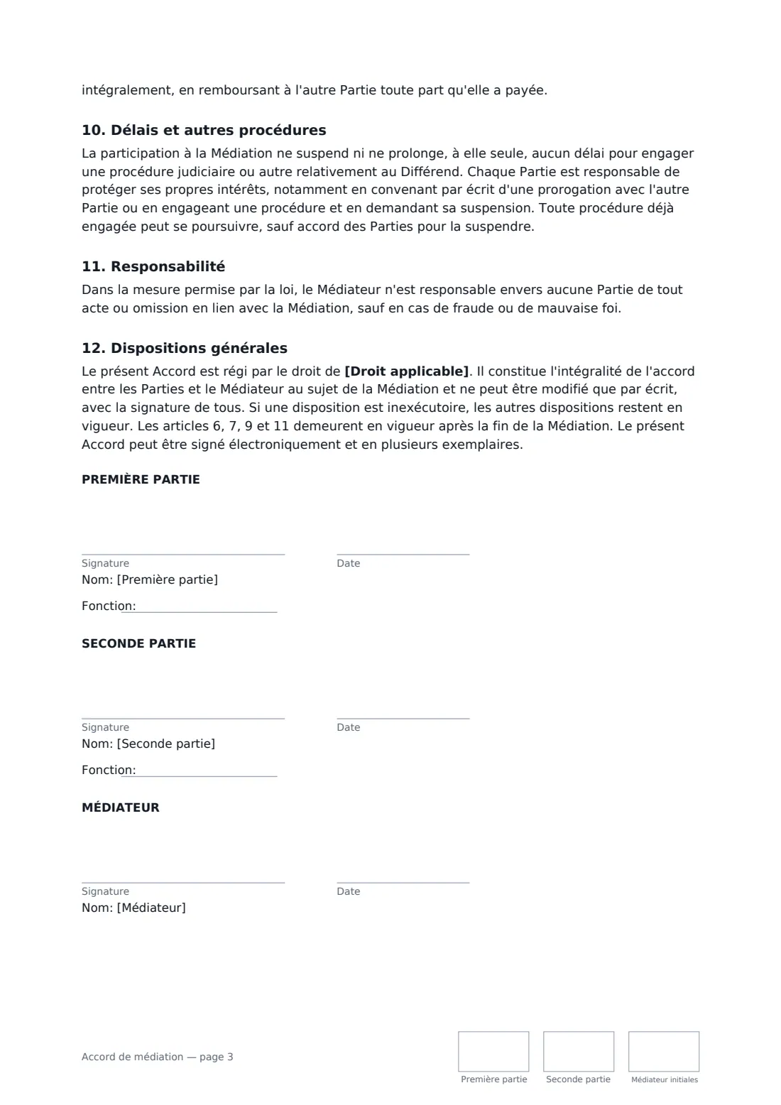 Accord de médiation — page 3 sur 3