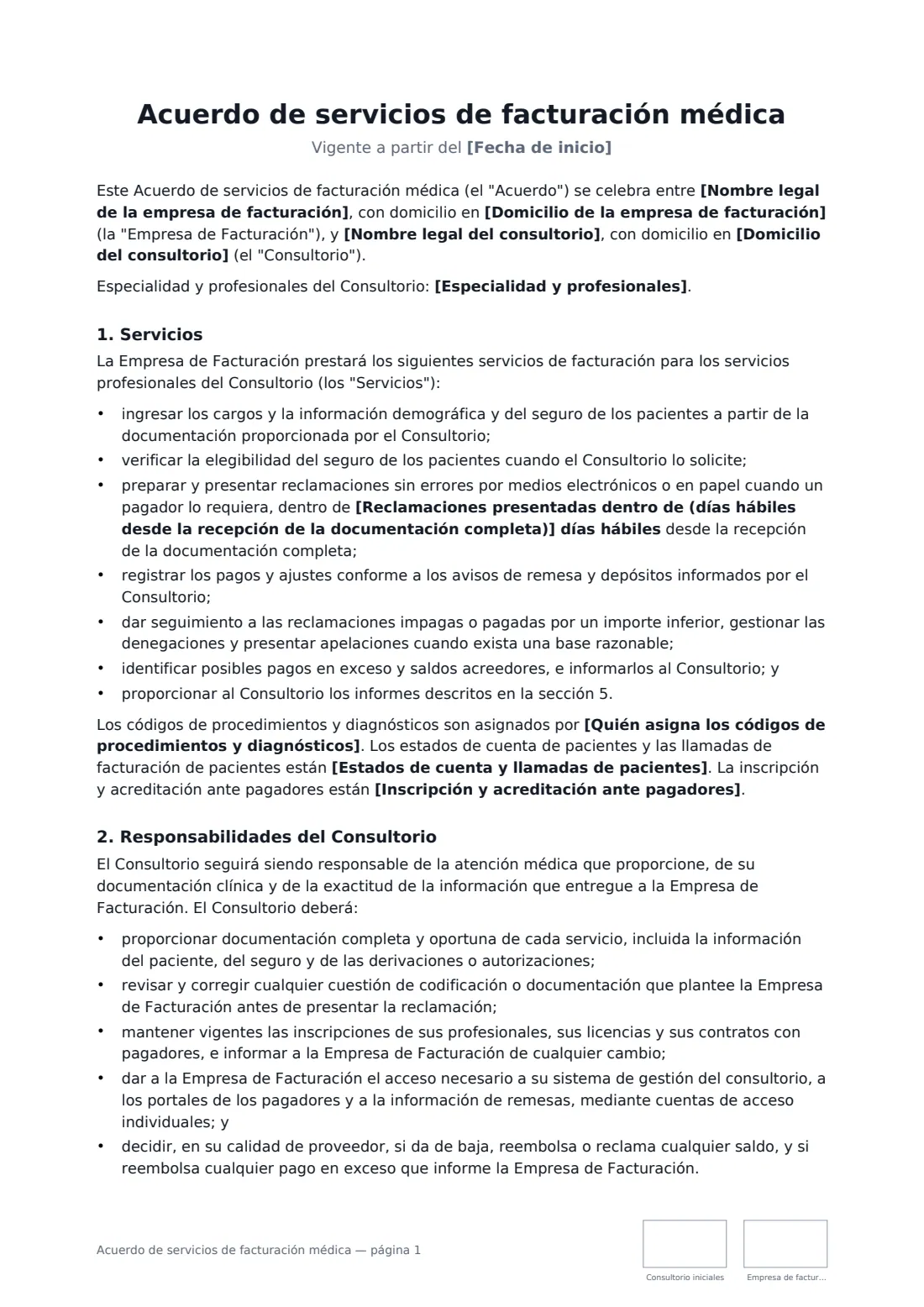 Acuerdo de servicios de facturación médica: página 1 de 4