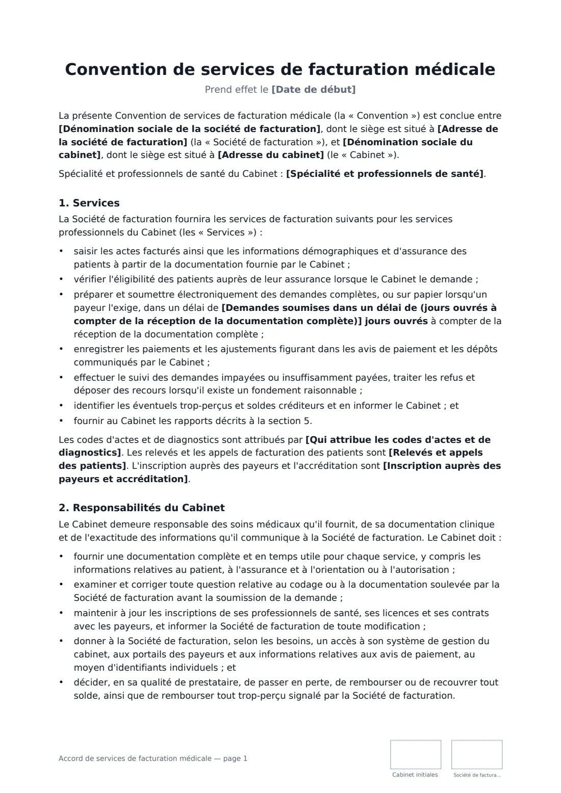 Accord de services de facturation médicale — page 1 sur 4