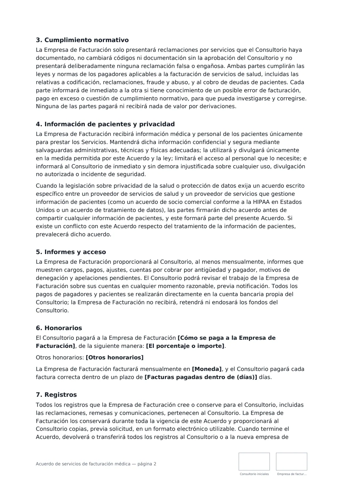 Acuerdo de servicios de facturación médica: página 2 de 4