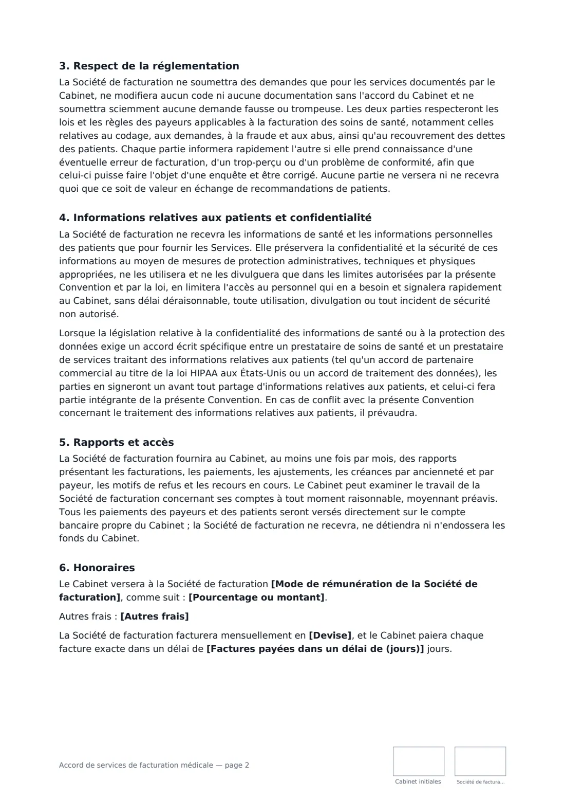 Accord de services de facturation médicale — page 2 sur 4