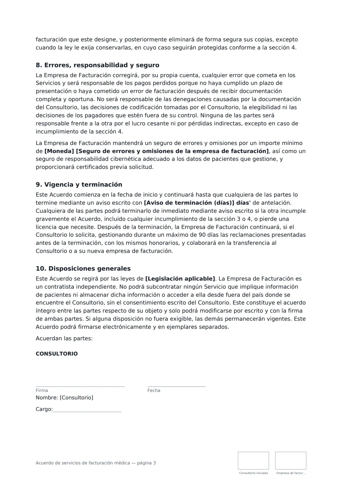 Acuerdo de servicios de facturación médica: página 3 de 4