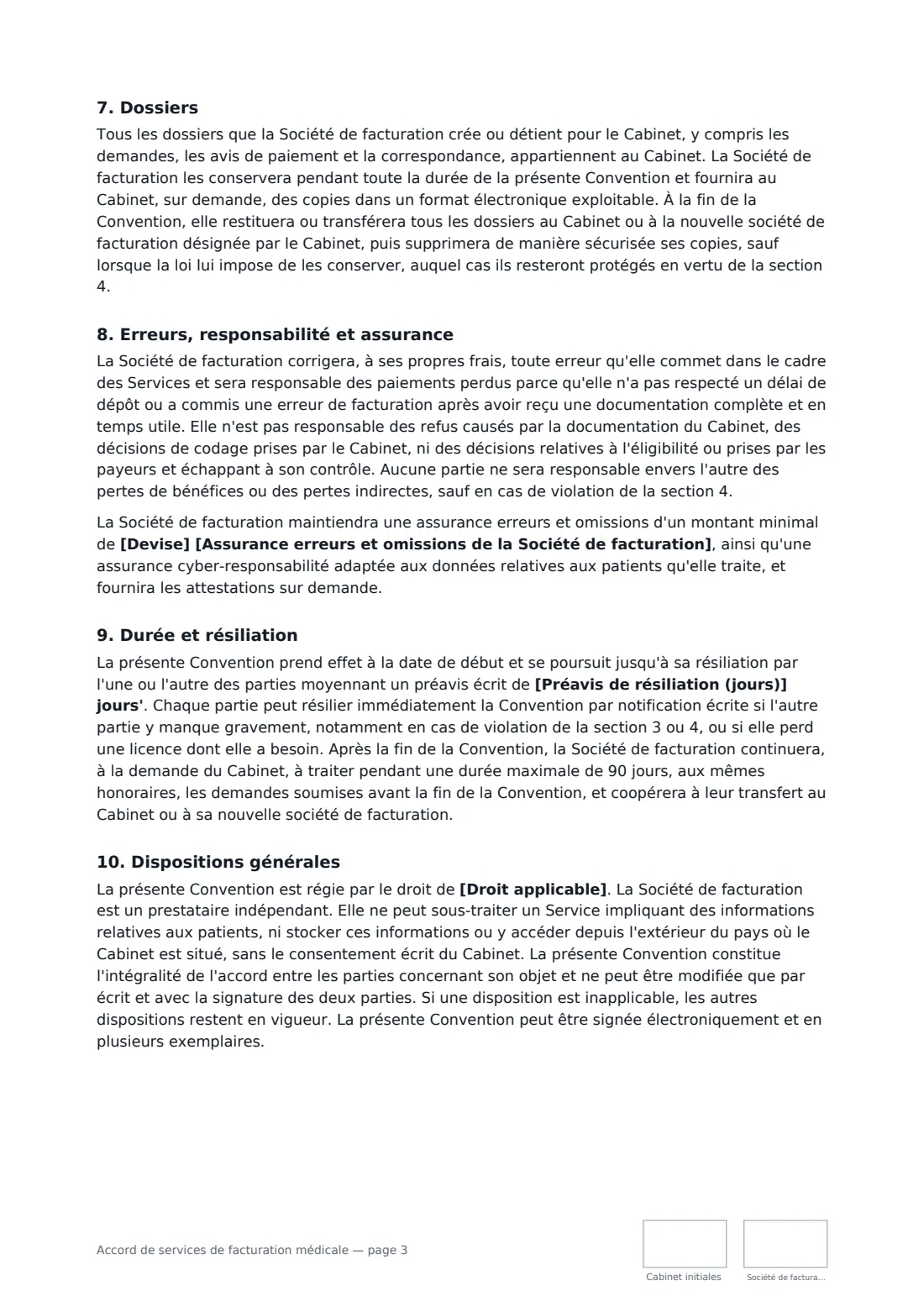 Accord de services de facturation médicale — page 3 sur 4